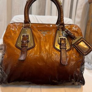 Prada Hand Bag Brown Eenamel